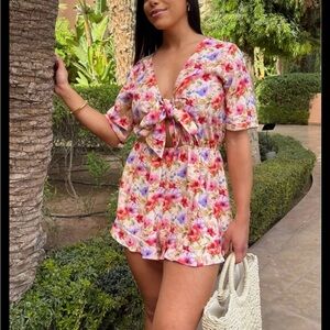Kilky Paris Floral Tie Front Romper S/M Boho Playsuit
